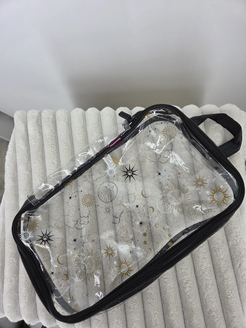 Transparent Celestial Cosmetic Pouch with Black Trim